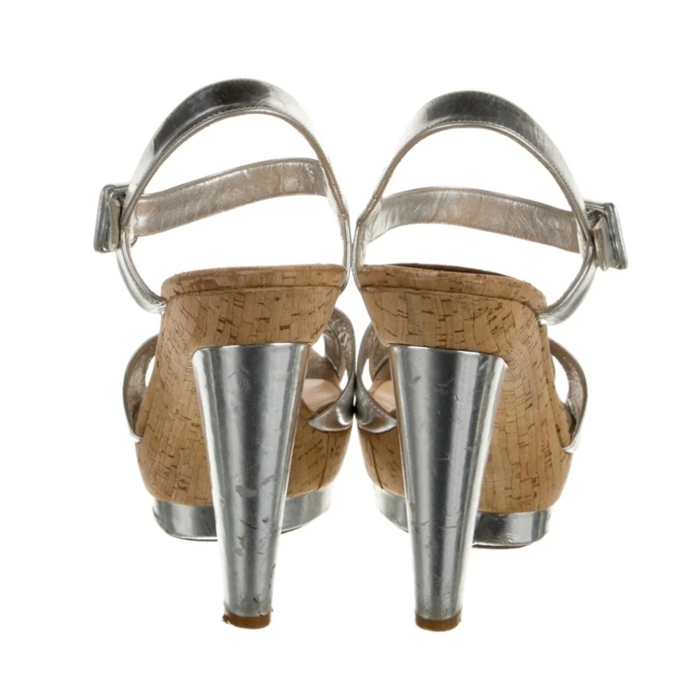 Christian Louboutin Silver & Cork Leather Platform Heels 7 - Picture 7 of 11